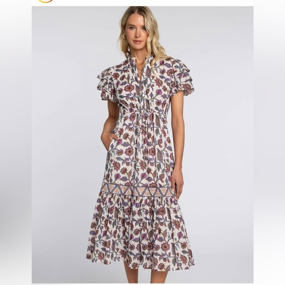 Elizabeth James The Label Delia Dress in Ivory Cactus Flower Size XS - Picture 1 of 10
